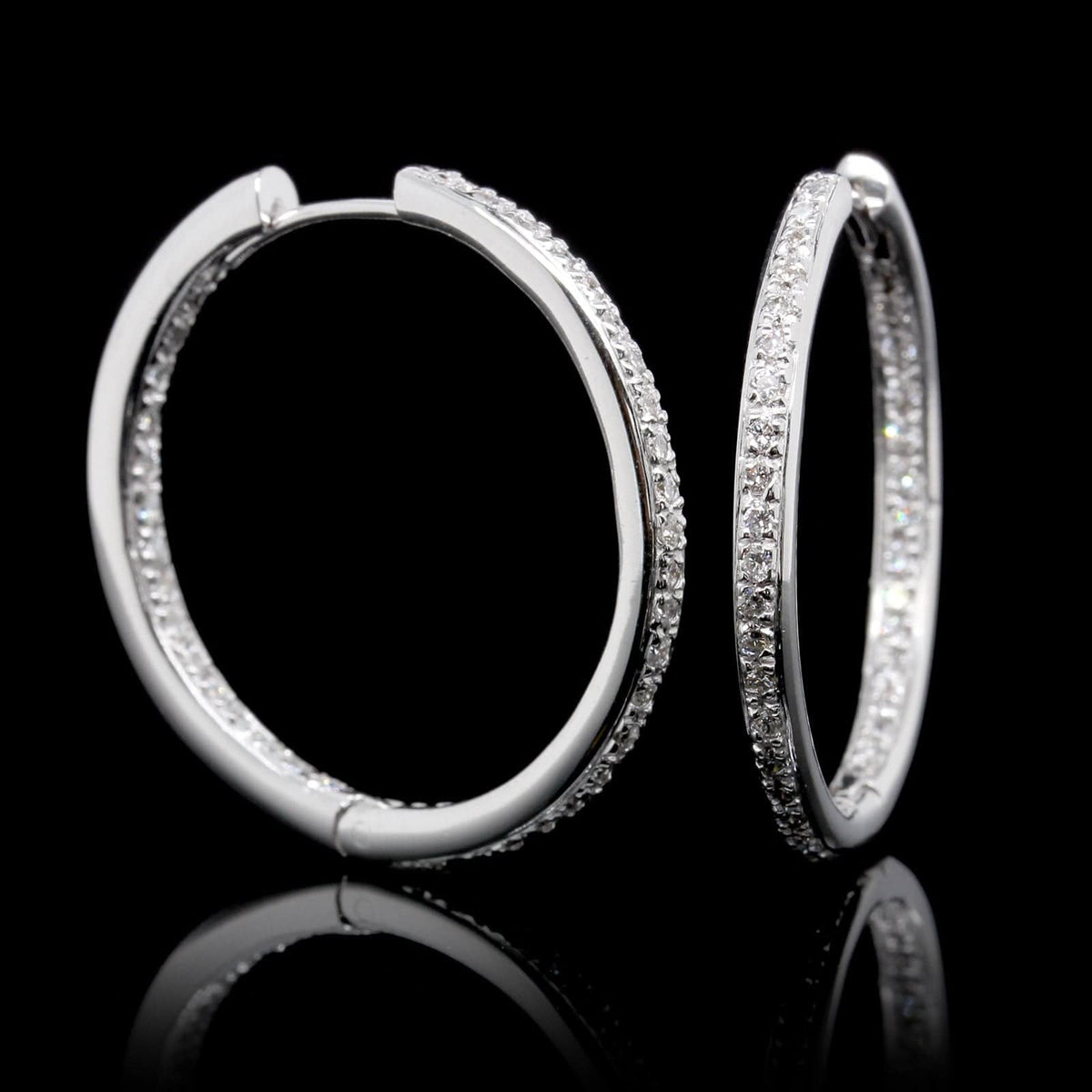 14K White Gold Estate Diamond Inside Out Hoops