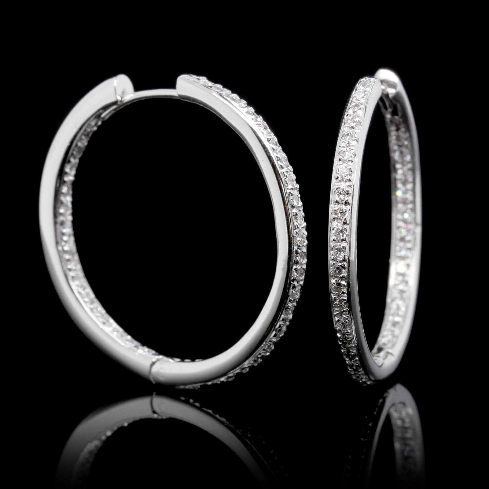 14K White Gold Estate Diamond Inside Out Hoops