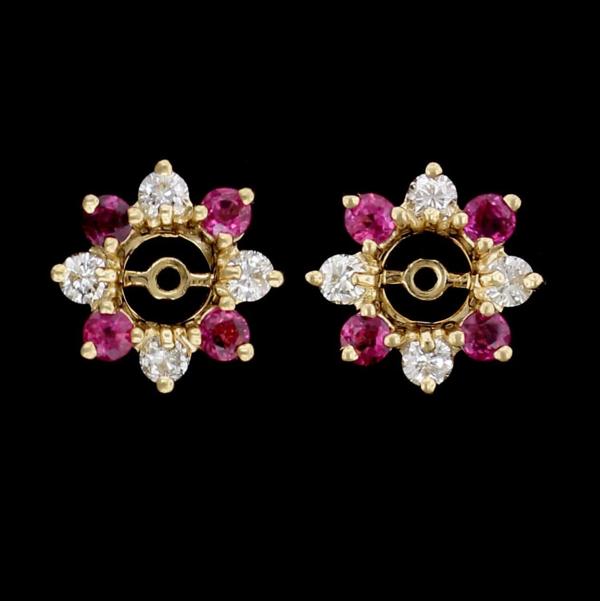 14K Yellow Gold Estate Ruby and Diamond Earring Jackets