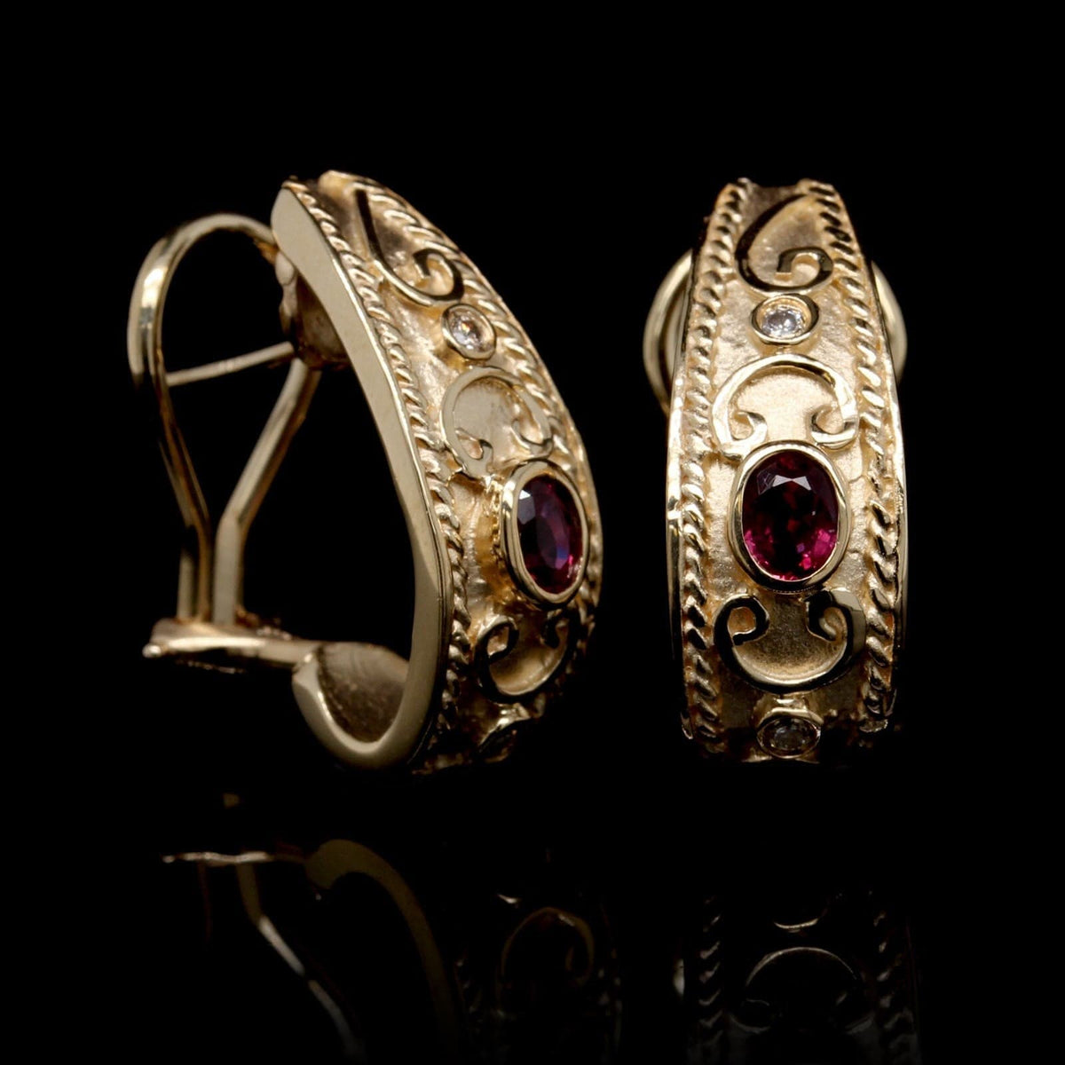 14K Yellow Gold Estate Ruby and Diamond Earrings