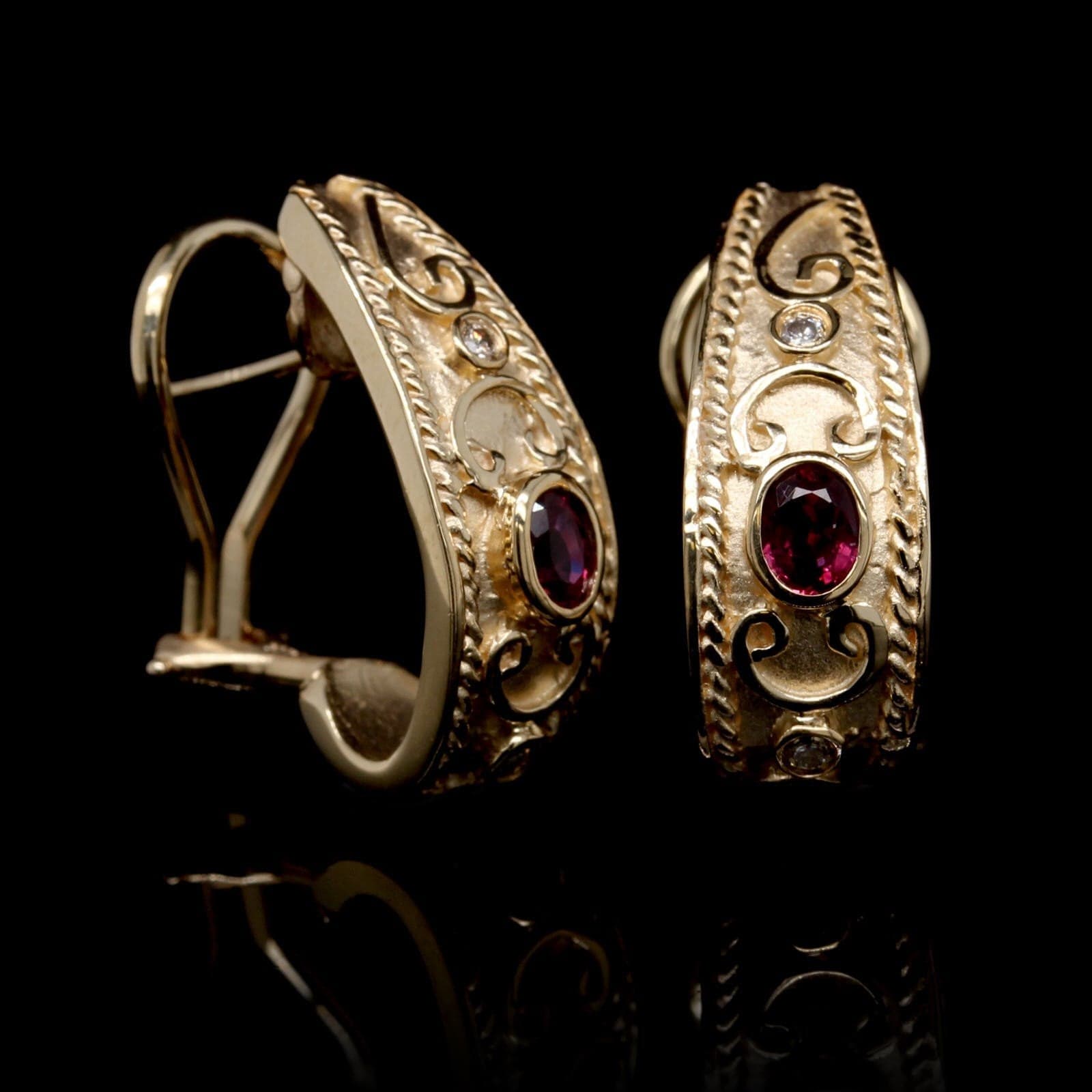 14K Yellow Gold Estate Ruby and Diamond Earrings