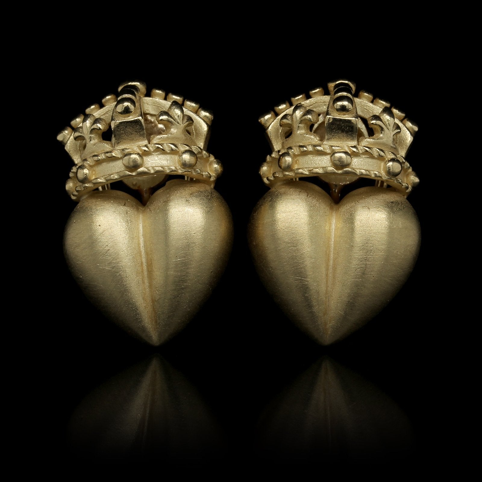 18K Yellow Gold Estate Heart with Crown Earrings