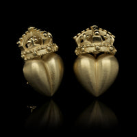 18K Yellow Gold Estate Heart with Crown Earrings