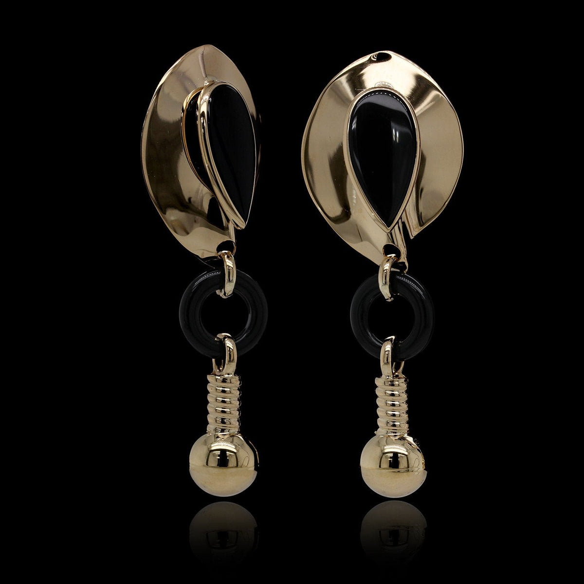 14K Yellow Gold Estate Onyx Earrings