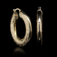 14K Yellow Gold Estate Greek Key Hoop Earrings