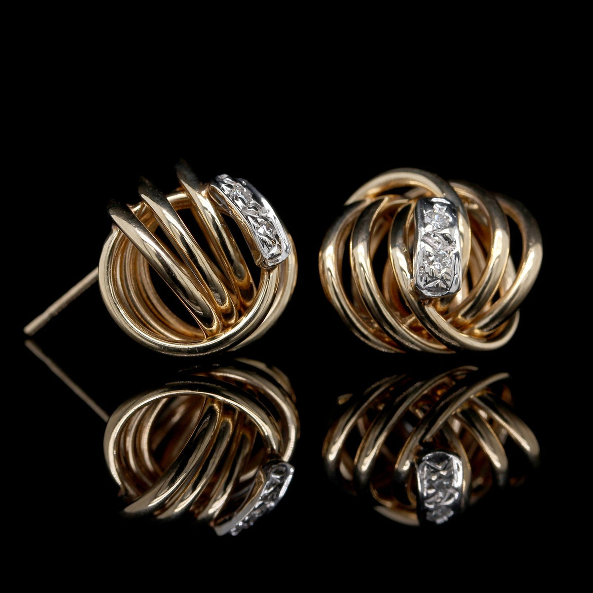 14K Yellow Gold Estate Diamond Knot Earrings