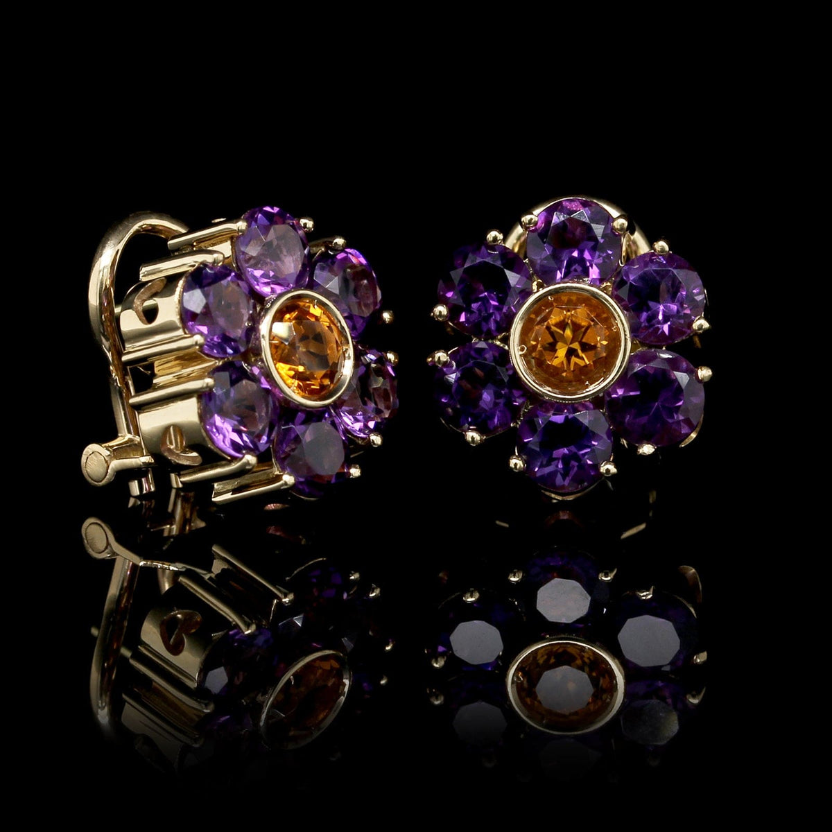 Pasquale Bruni 18K Yellow Gold Estate Amethyst and Citrine Flower Earrings