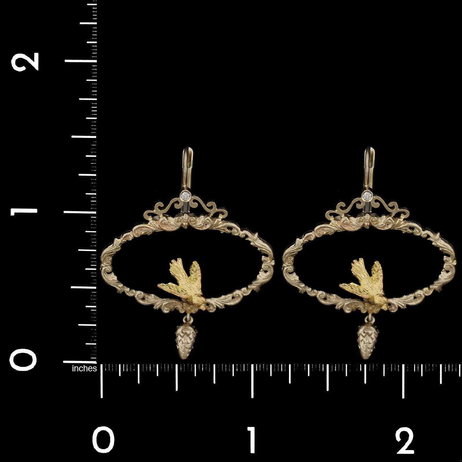18K Yellow Gold Estate Bird and Pinecone Diamond Earrings