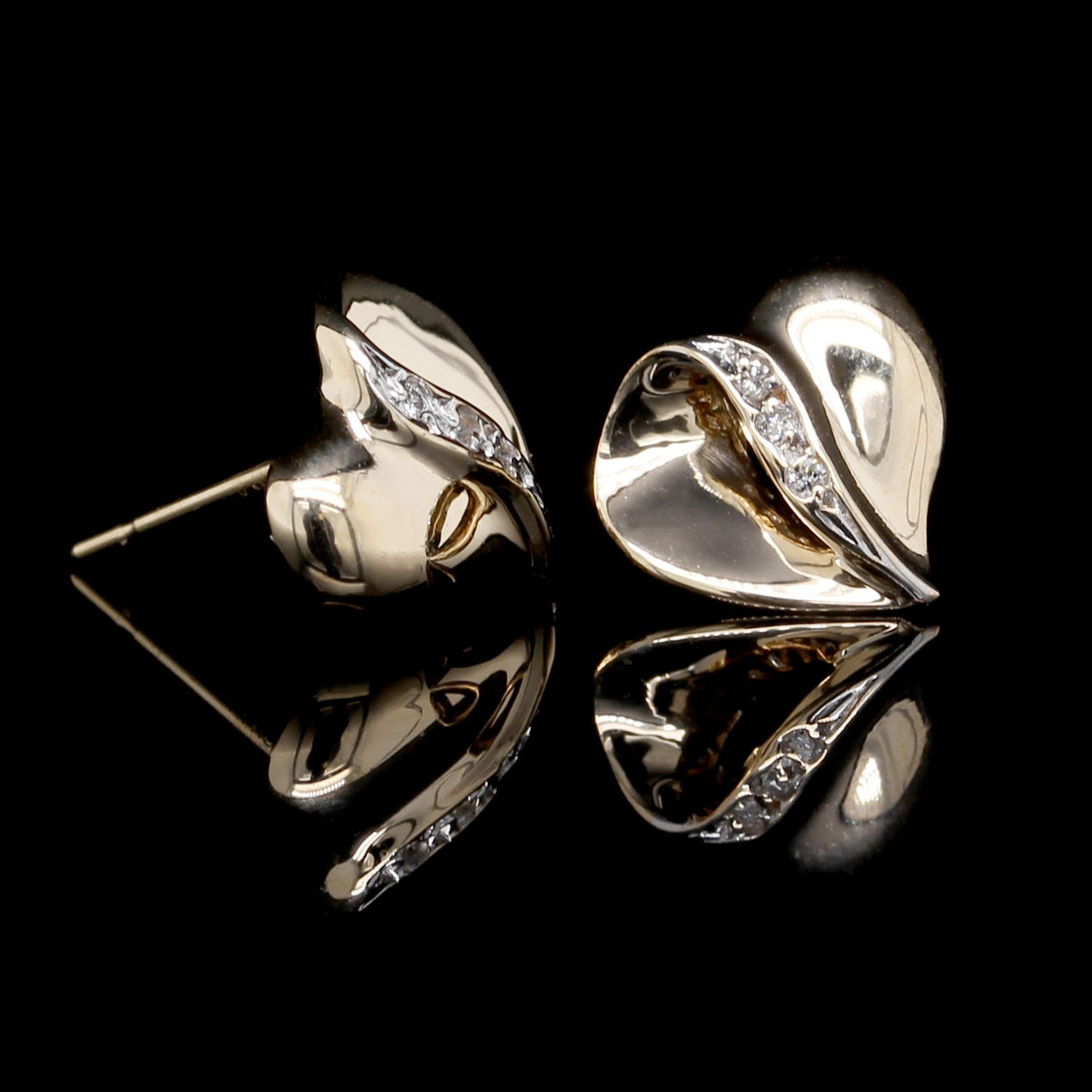 14K Yellow Gold Estate Diamond Heart Earrings