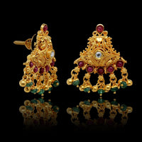 22K Yellow Gold Ruby and Emerald Earrings, India