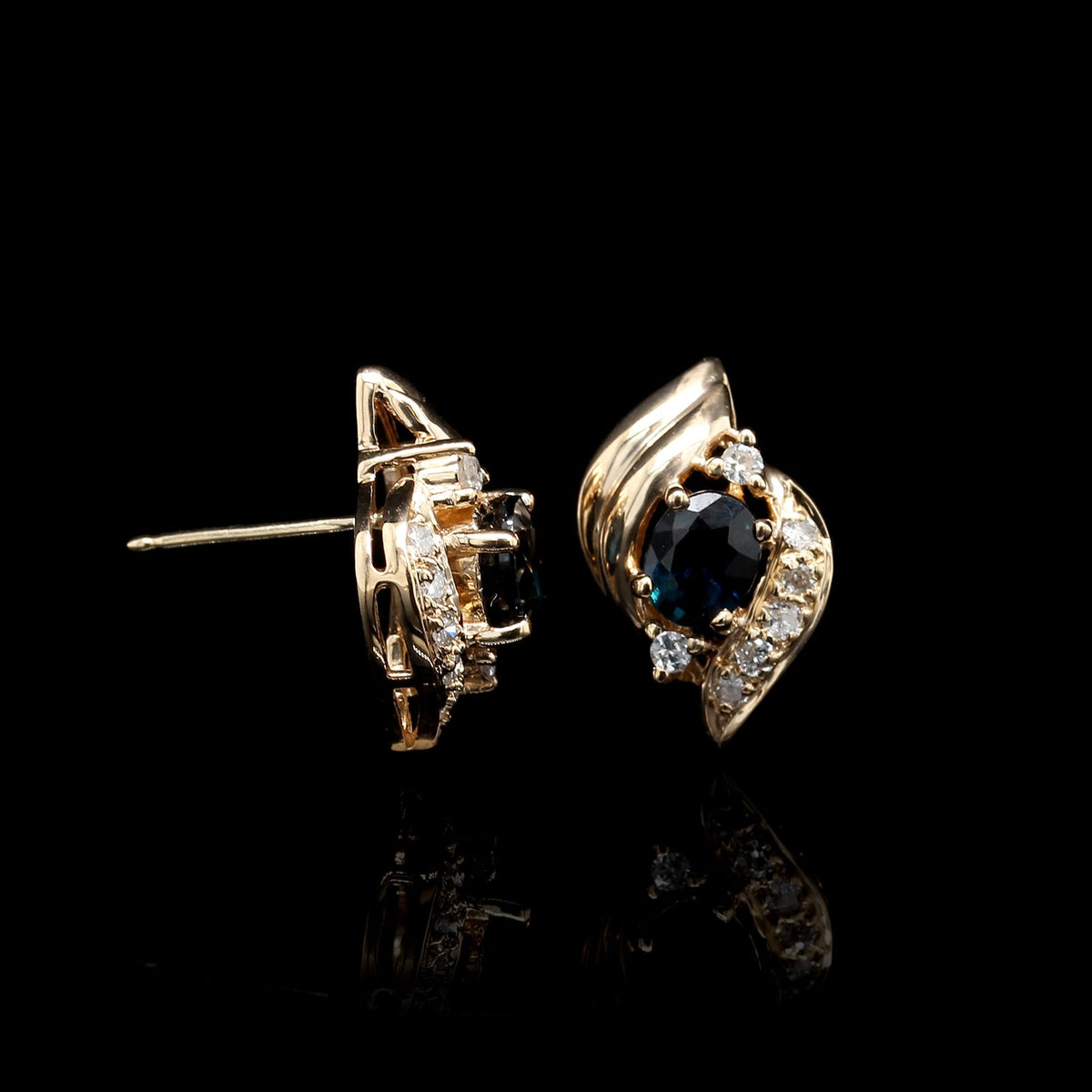 14K Yellow Gold Estate Sapphire and Diamond Earrings