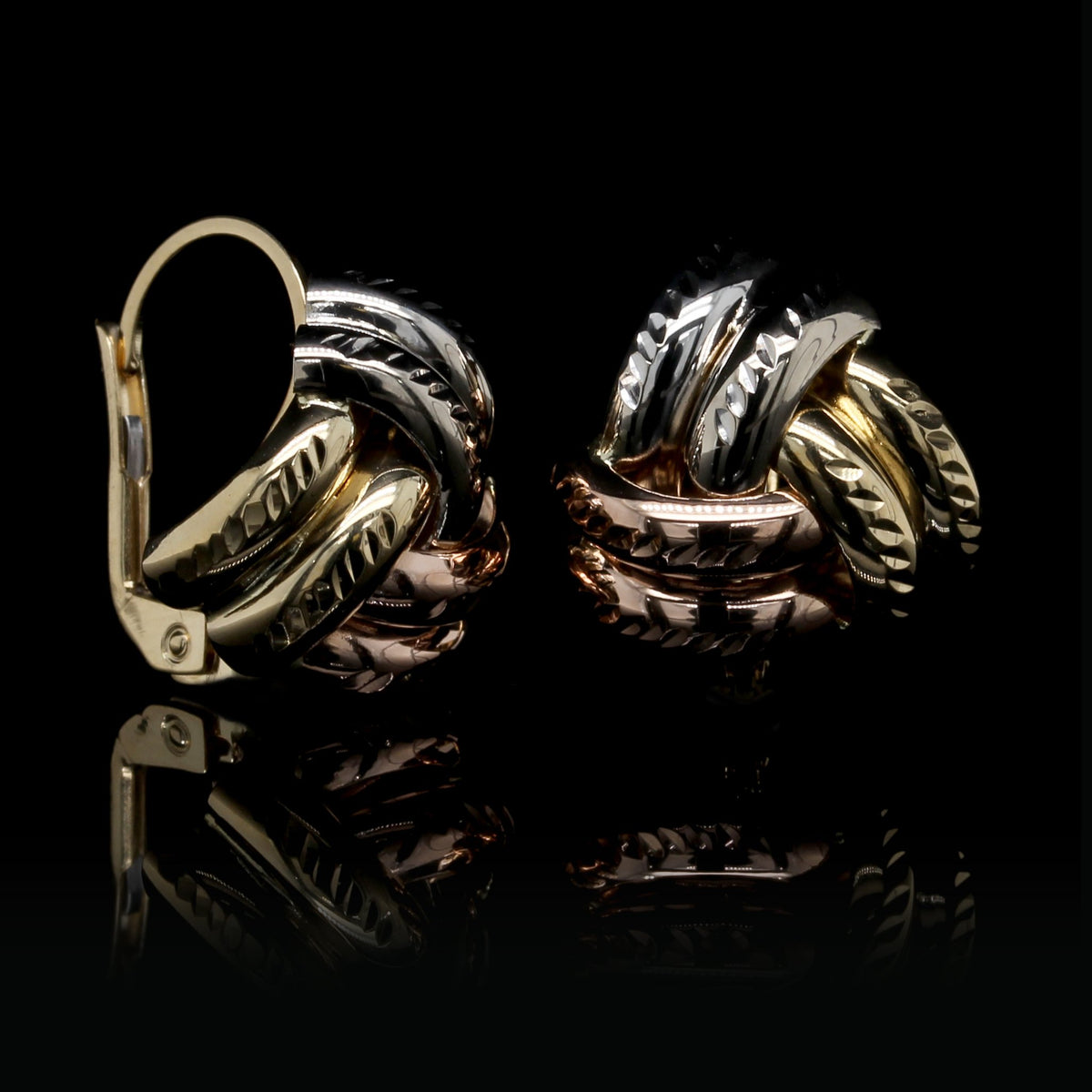 18K Tricolor Gold Estate Knot Earrings