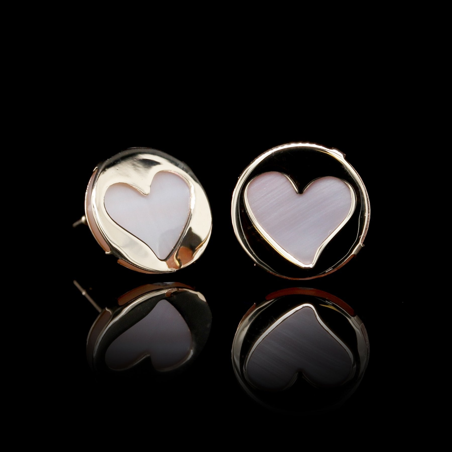 14K Yellow Gold Estate Mother of Pearl Heart Earrings