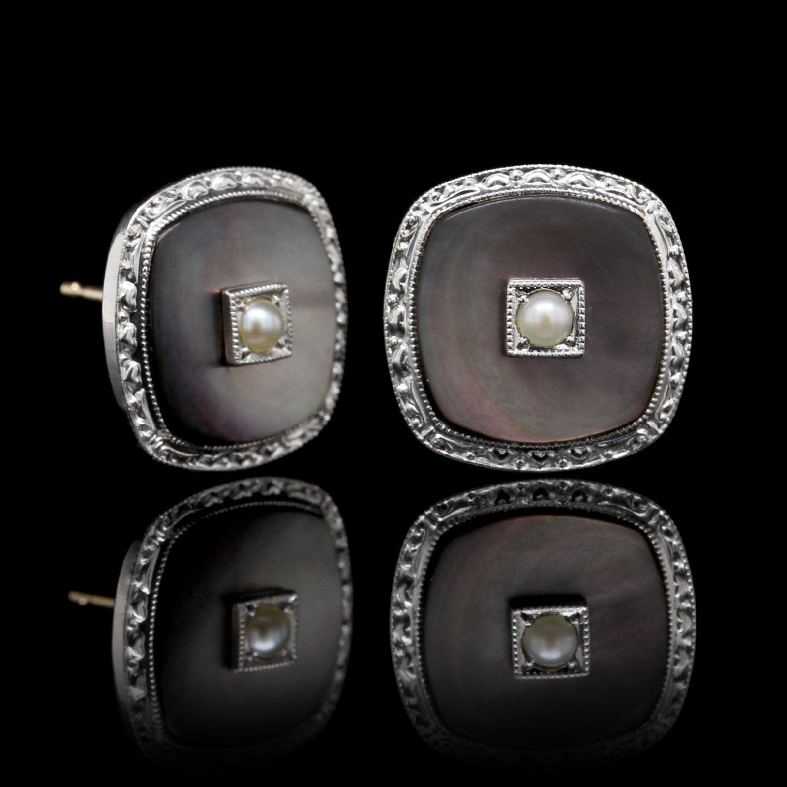 14K Two-tone Gold Estate Cultured Pearl and Mother of Pearl Earrings