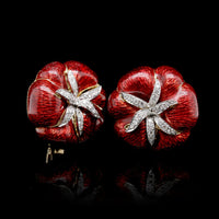 Judith Leiber 18K Yellow Gold Estate Enamel and Diamond Tomato Earrings