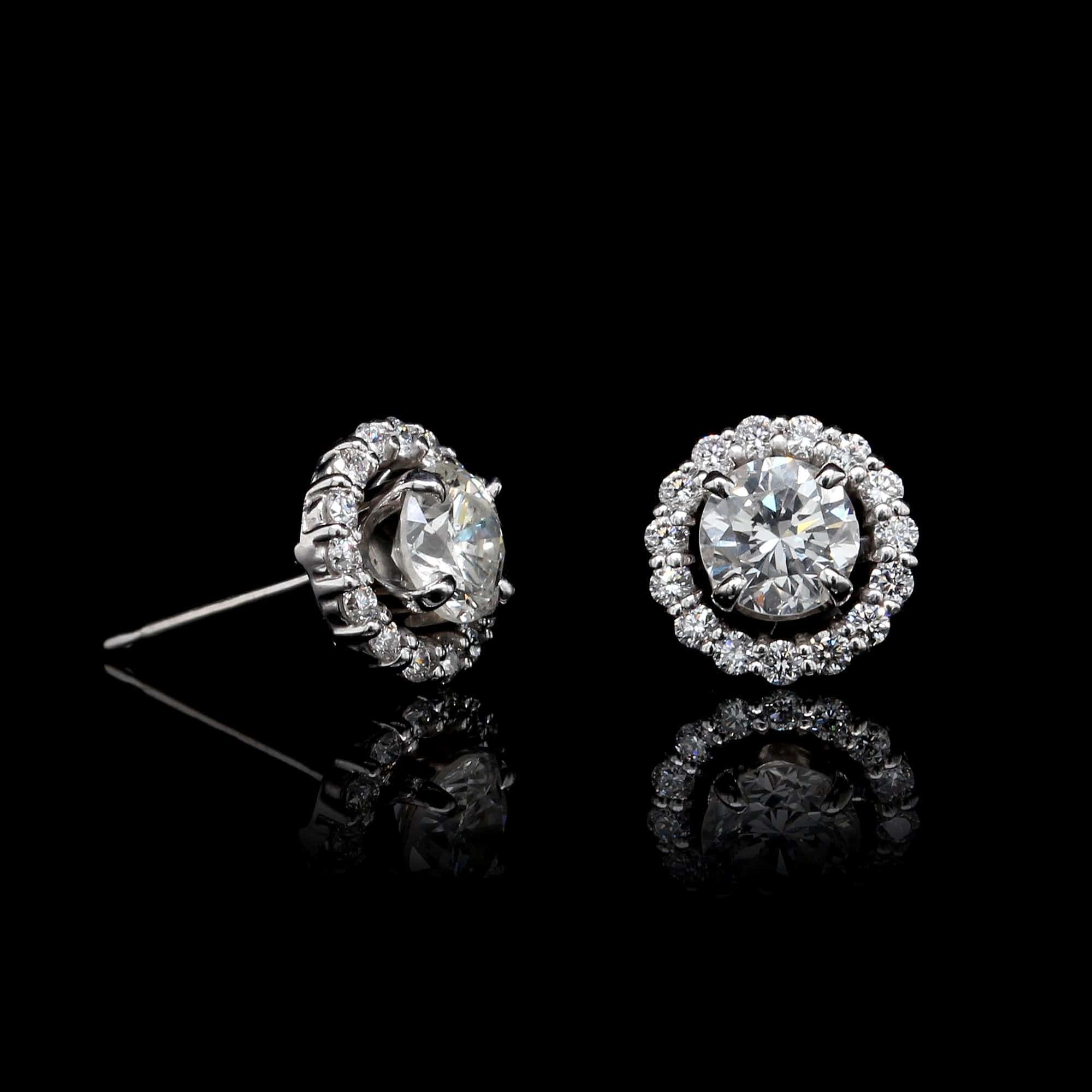 14K White Gold Diamond Halo Earrings