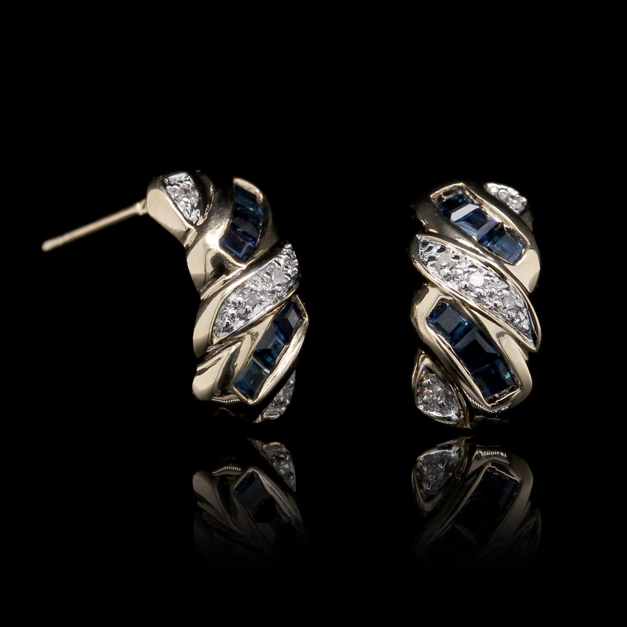 14K Yellow Gold Estate Sapphire and Diamond Earrings