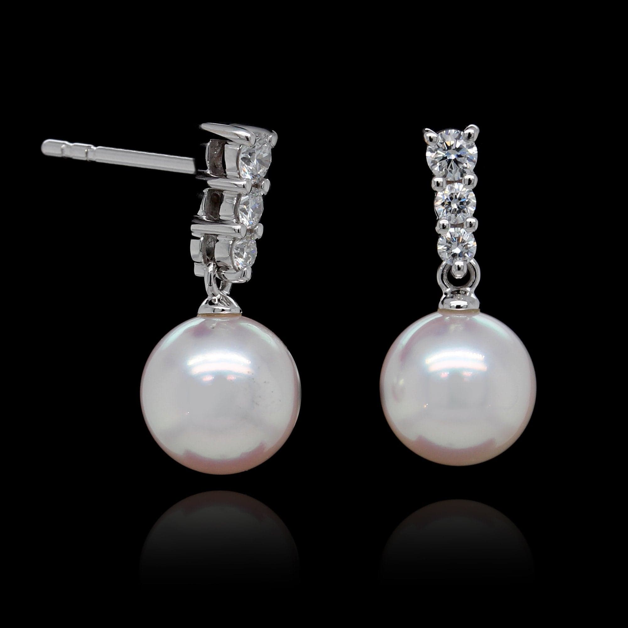 Mikimoto 18K White Gold Cultured Pearl Diamond Earrings
