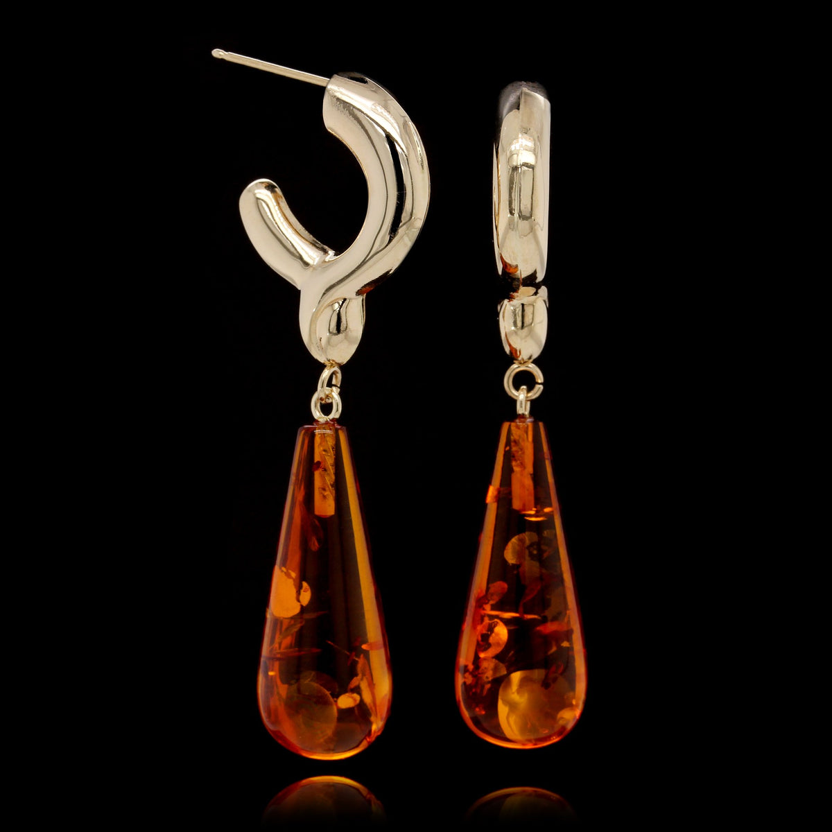 14K Yellow Gold Estate Amber Earrings