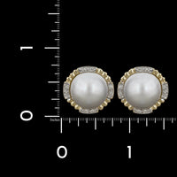 14K Yellow Gold Estate Cultured Mabe Pearl and Diamond Earrings