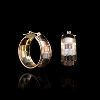 14K Tricolor Gold Estate Hoop Earrings