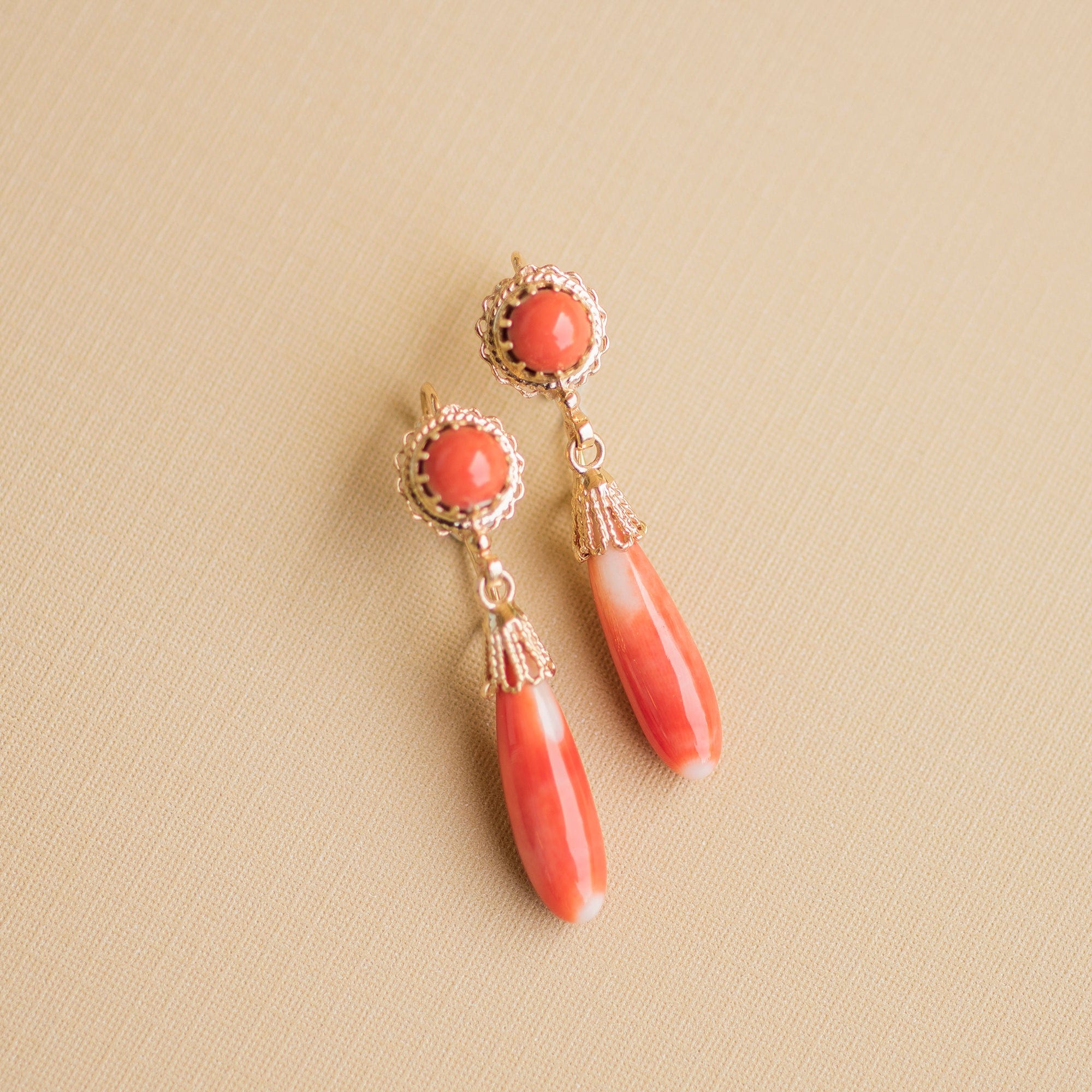 14K Yellow Gold Estate Coral Earrings