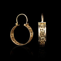 14K Yellow Gold Estate Greek Key Hoop Earrings