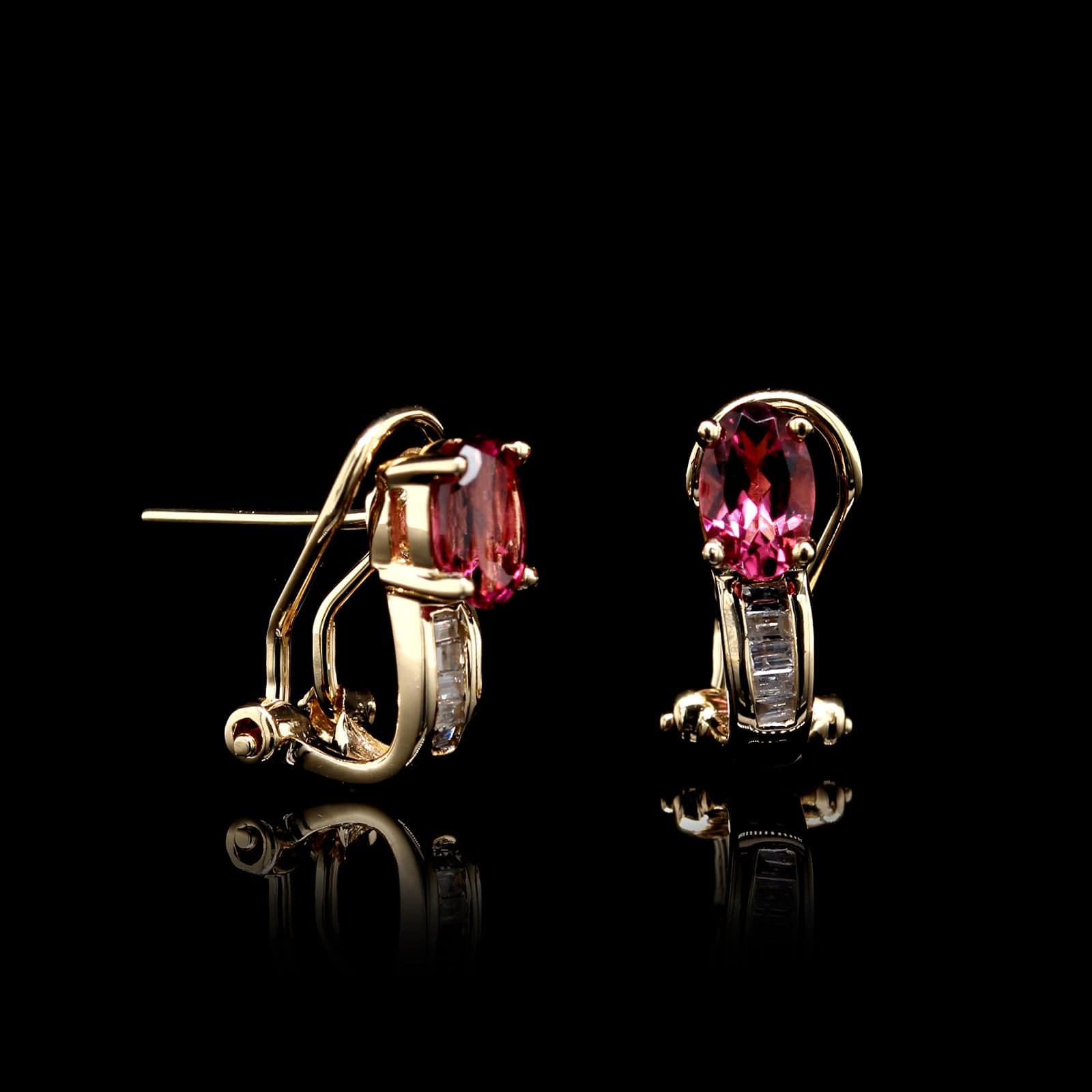 14K Yellow Gold Estate Pink Tourmaline and Diamond Earrings