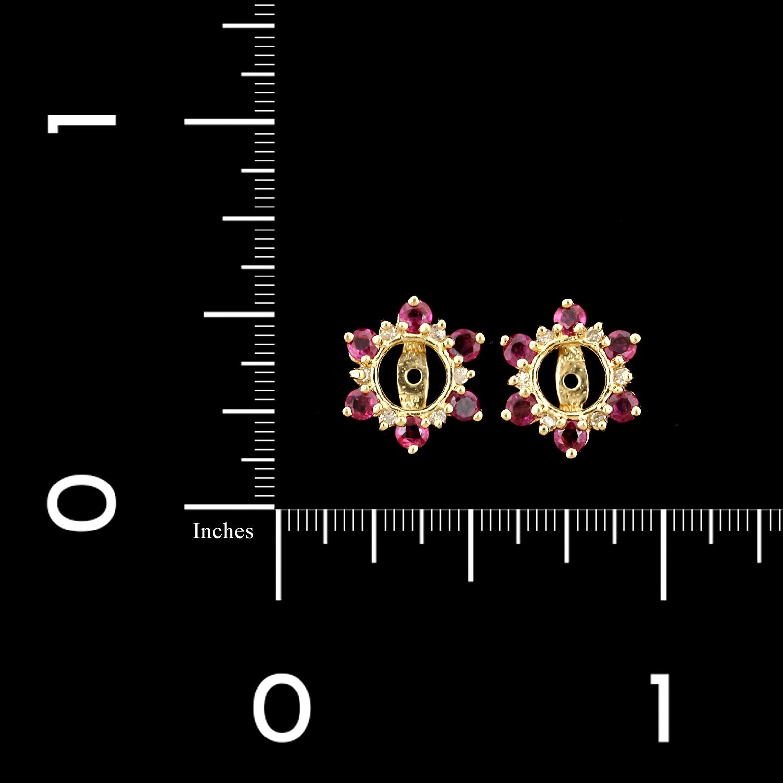 14K Yellow Gold Estate Ruby and Diamond Earring Jackets