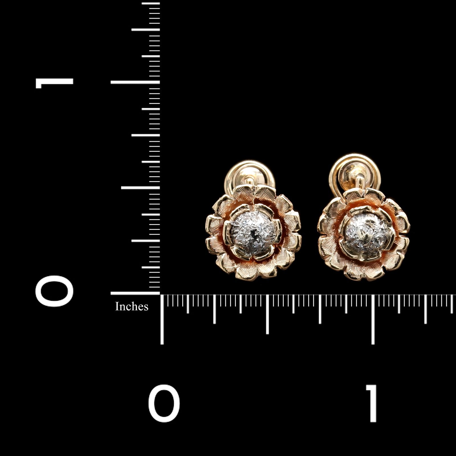 14K Yellow Gold Estate Diamond Flower Earrings