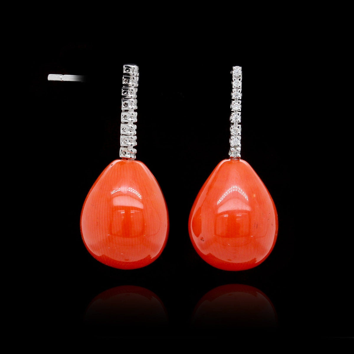 Platinum Estate Coral and Diamond Earrings