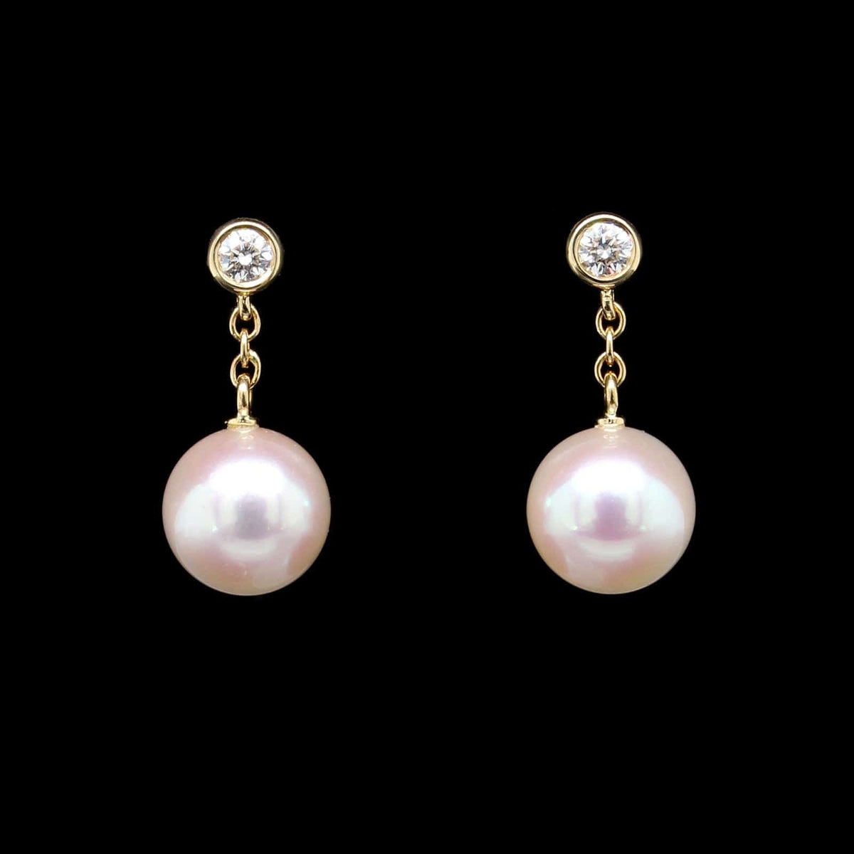 Mikimoto 18K Yellow Gold Estate Cultured Pearl and Diamond Earrings