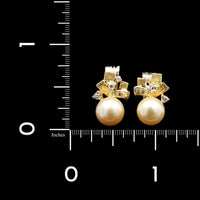 14K Yellow Gold Estate Cultured Pearl and Diamond Earrings