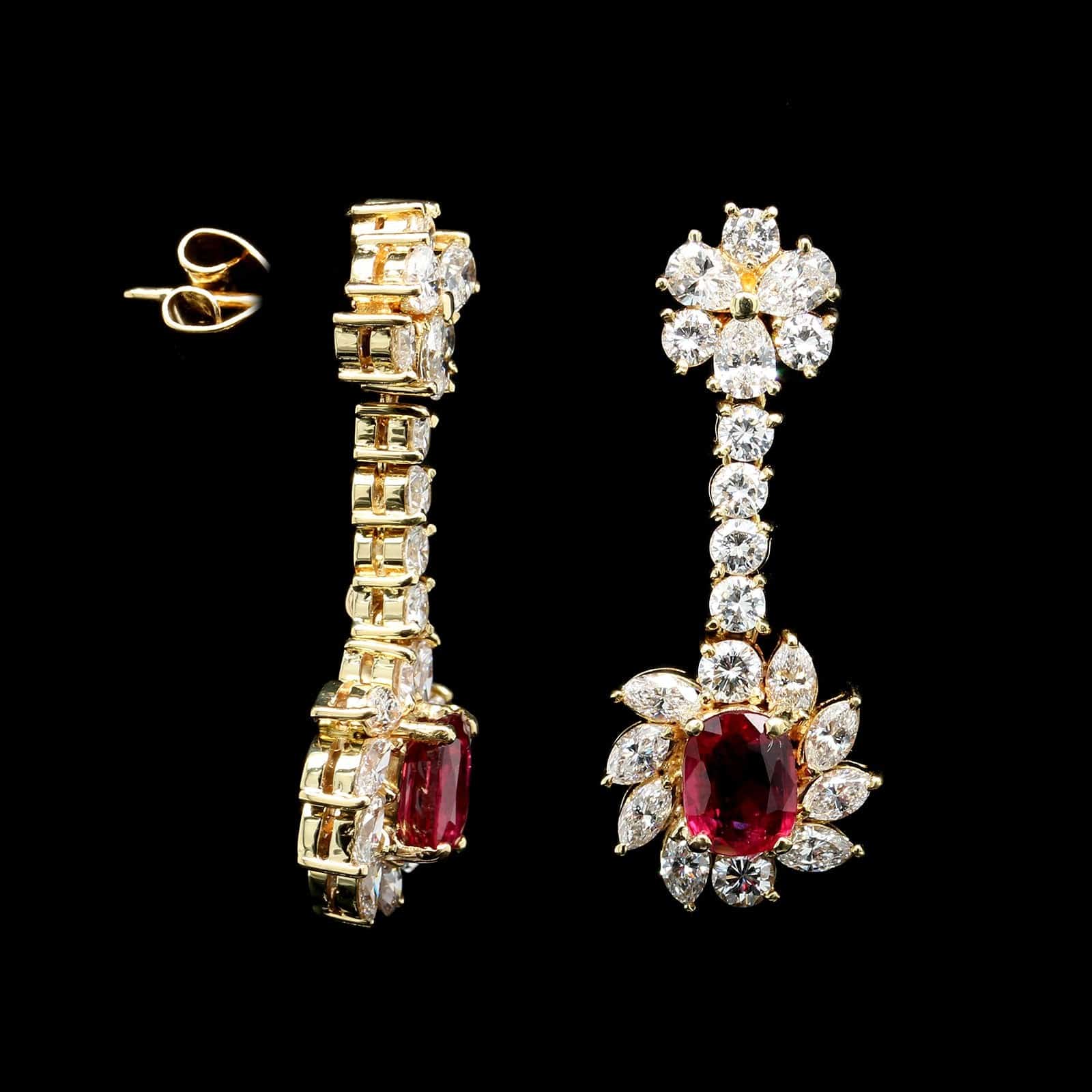 18K Yellow Gold Estate Ruby and Diamond Earrings