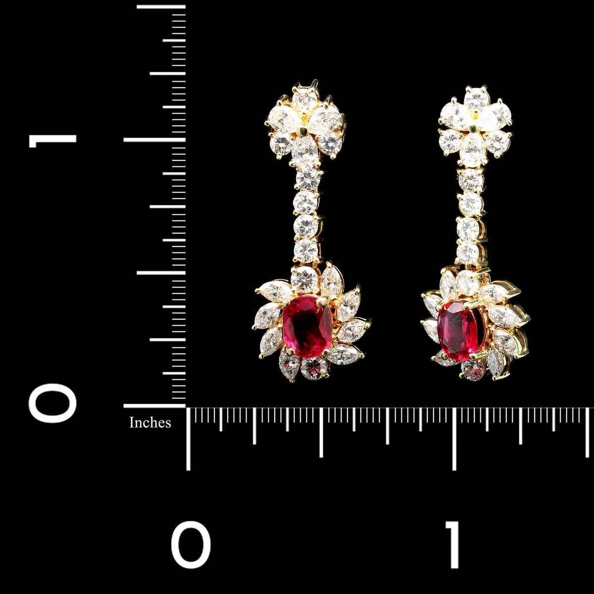 18K Yellow Gold Estate Ruby and Diamond Earrings