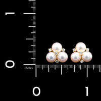 Estate Mikimoto Cultured Pearl and Diamond Earrings