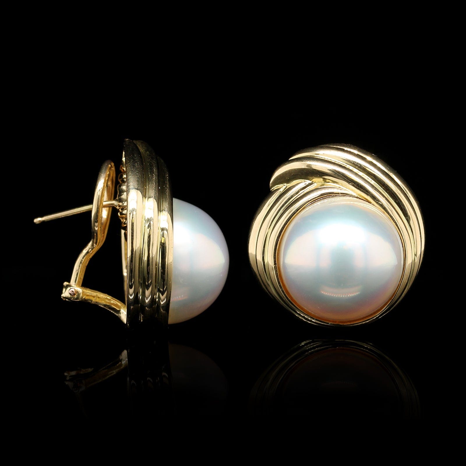 Mikimoto NY 18K Yellow Estate Gold Mabe Pearl Earrings