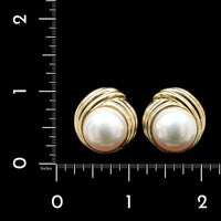 Mikimoto NY 18K Yellow Estate Gold Mabe Pearl Earrings