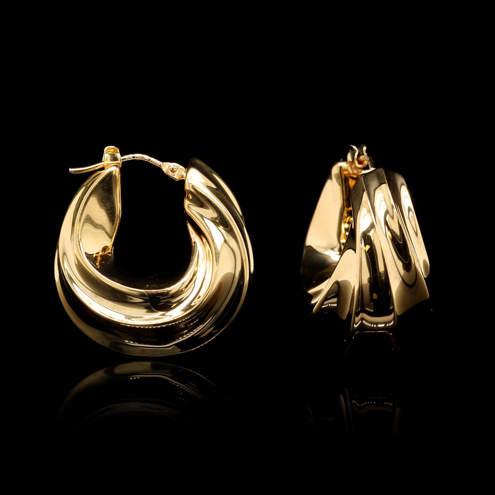 14K Yellow Gold Estate Sculptured Hoop Earrings