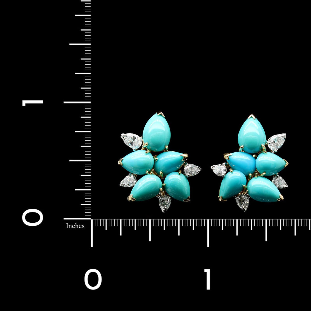 18K Two-tone Gold Estate Turquoise and Diamond Earrings