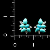 18K Two-tone Gold Estate Turquoise and Diamond Earrings