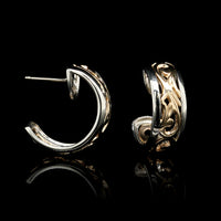 14K Tow-Tone Gold Estate Half Hoop Earrings