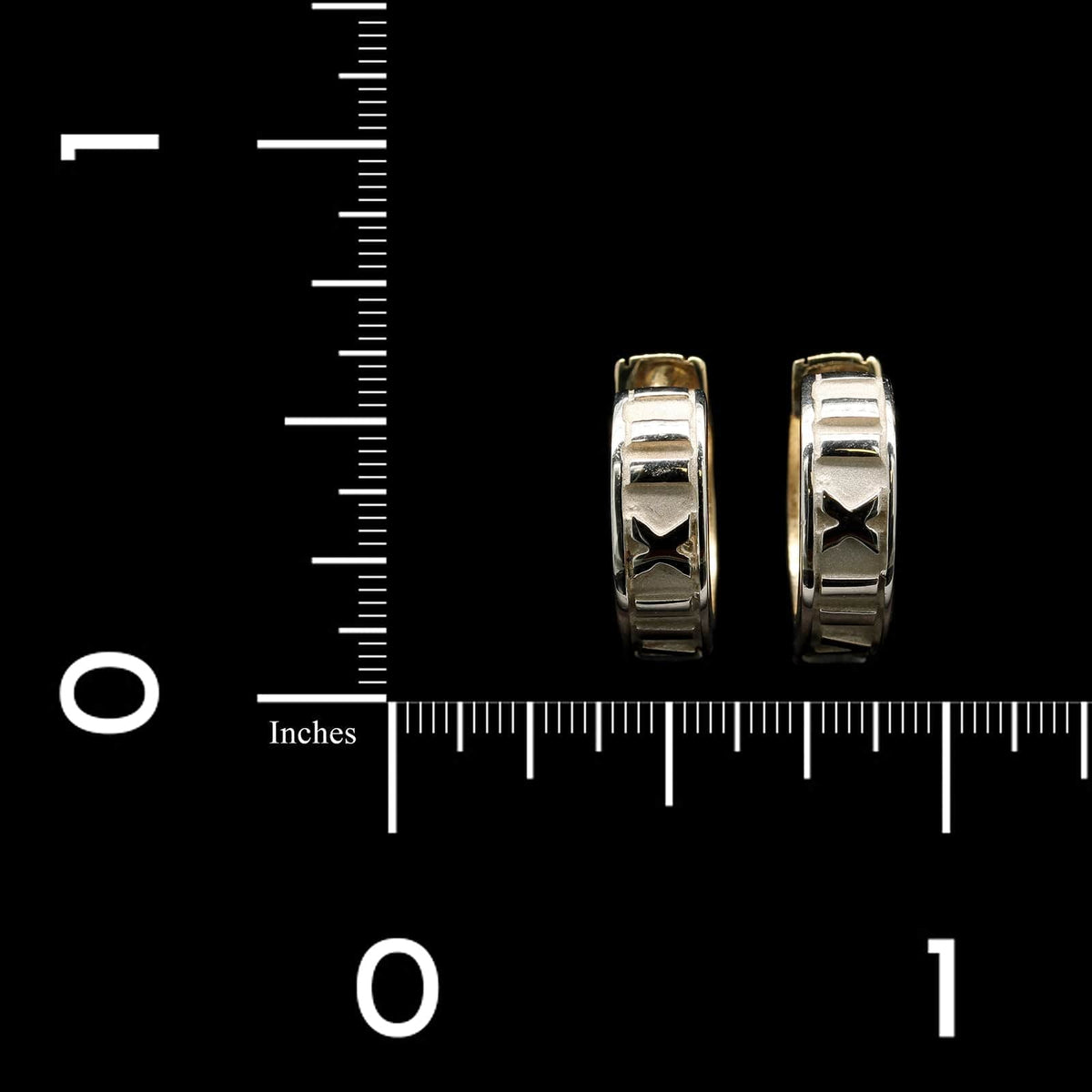 14K Two-tone Gold Estate Roman Numeral Reversable Hoops, 14k yellow and white gold, Long's Jewelers