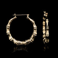 14K Yellow Gold Estate Bamboo Hoop Earrings