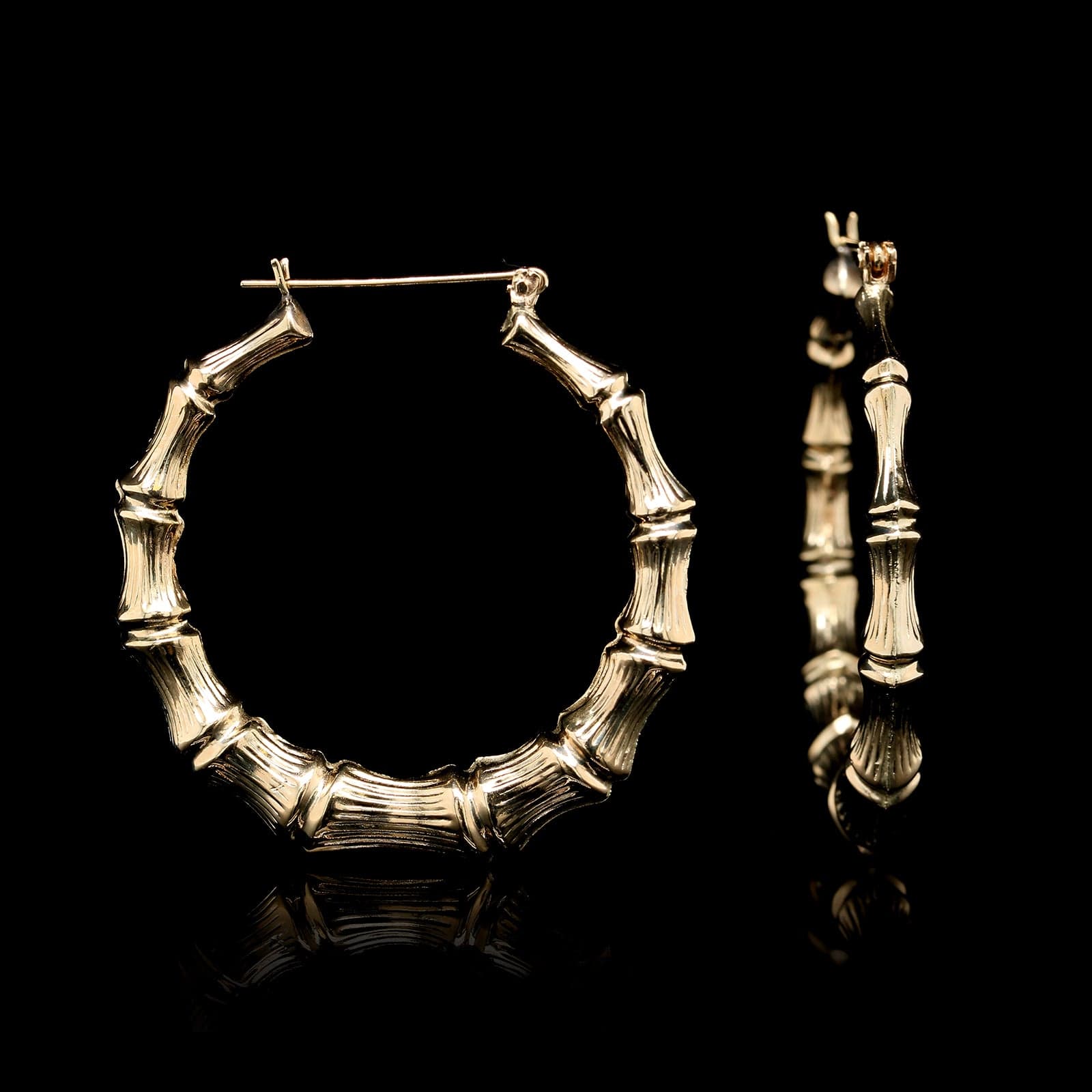 14K Yellow Gold Estate Bamboo Hoop Earrings