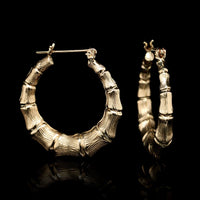 14K Yellow Gold Estate Bamboo Hoop Earrings