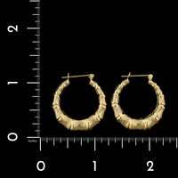 14K Yellow Gold Estate Bamboo Hoop Earrings