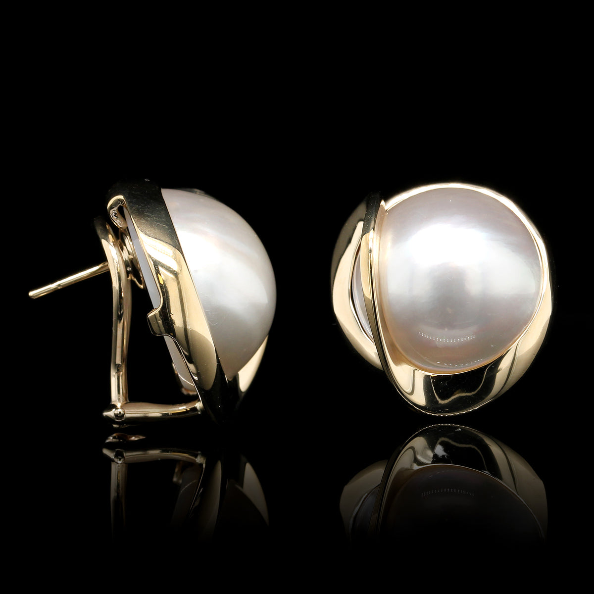 14K Yellow Gold Estate Cultured Mabe Pearl Earrings