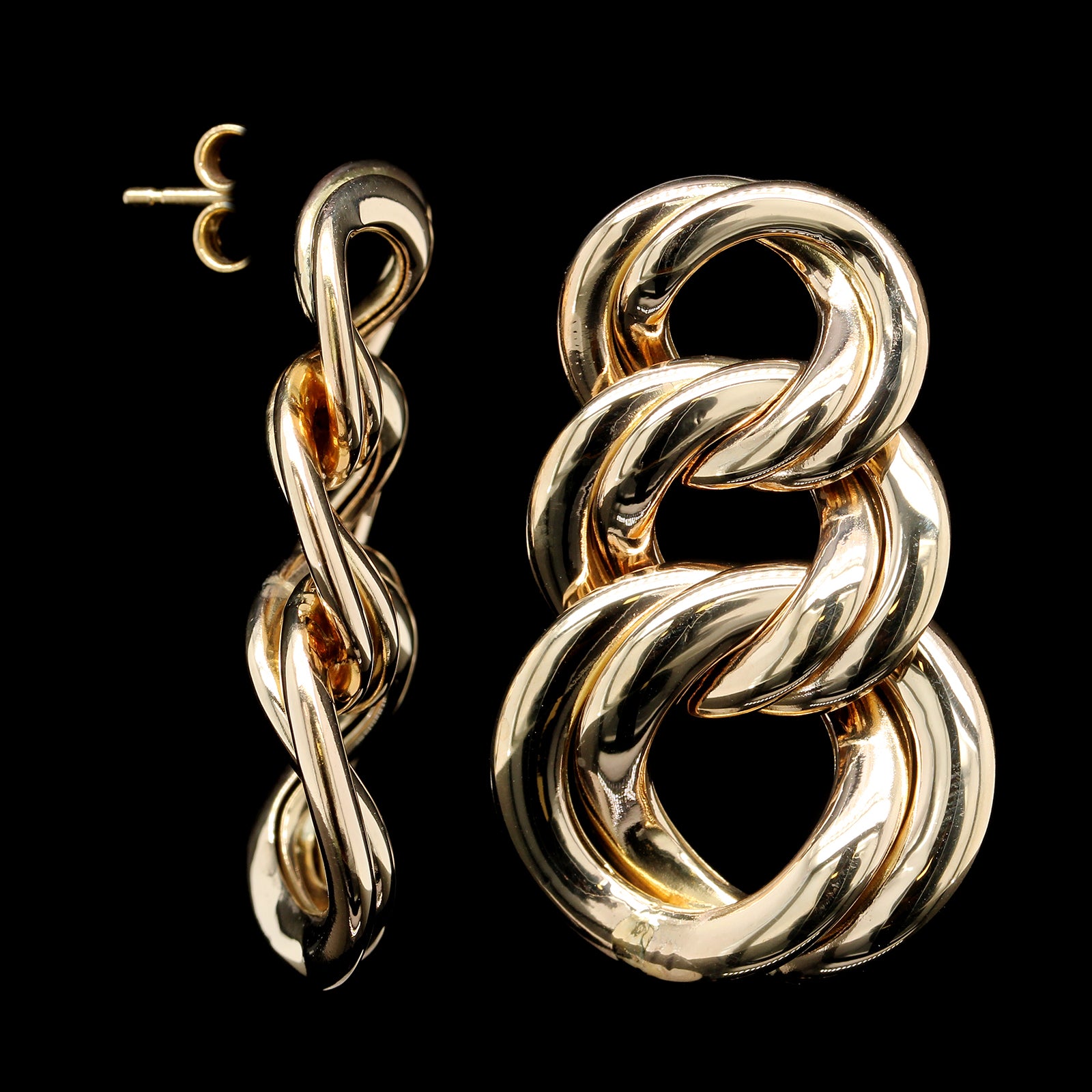 14K Yellow Gold Estate Double Link Drop Earrings