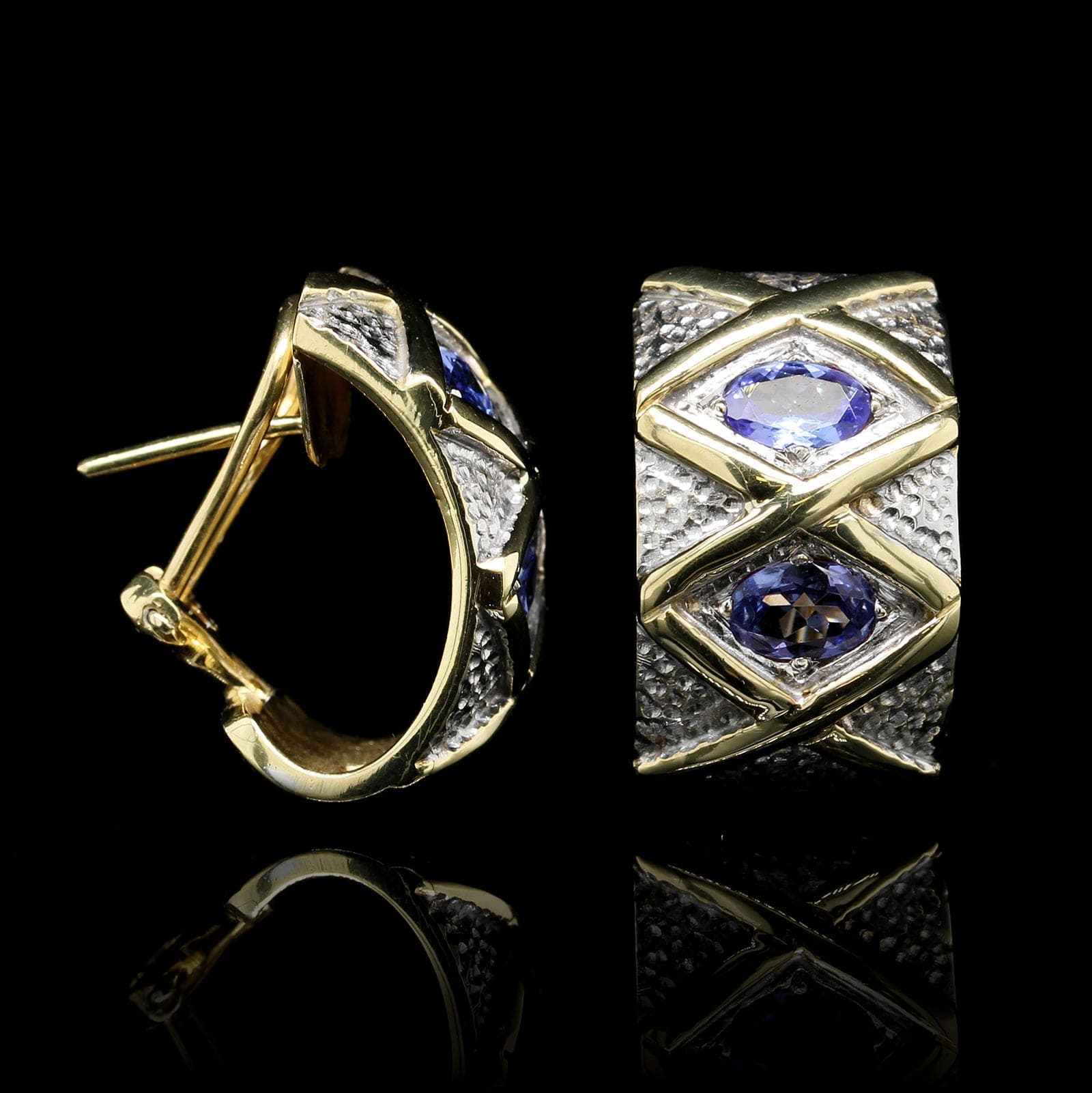 18K Two-Tone Gold Estate Tanzanite Earrings